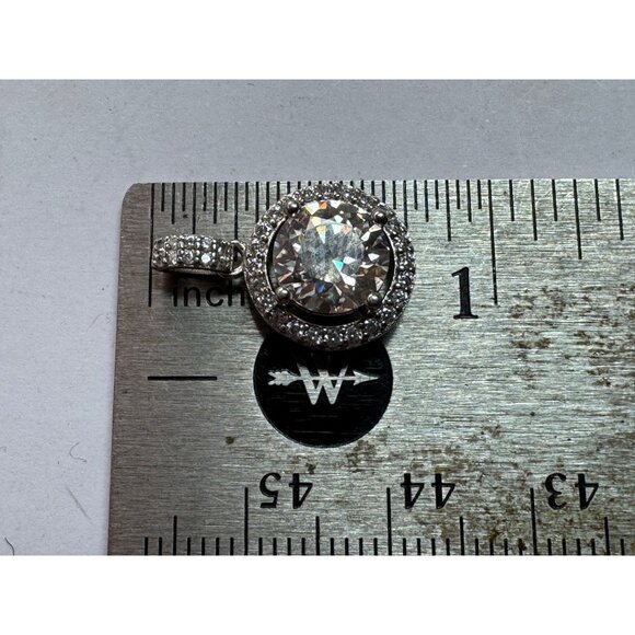 Estate Sterling Silver 925 Halo CZ Round Pendant Charm, No Chain, 1.7g, Stamped - Picture 7 of 8